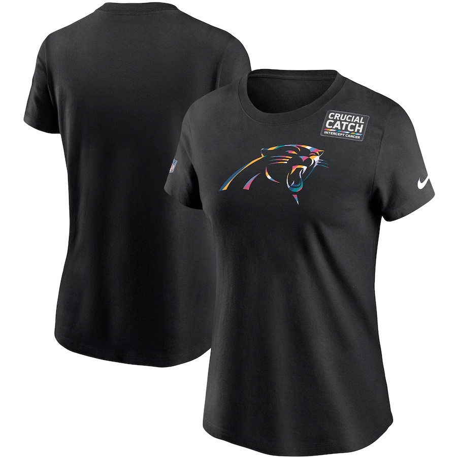 Women's Carolina Panthers 2020 Black Sideline Crucial Catch Performance T-Shirt (Run Small)